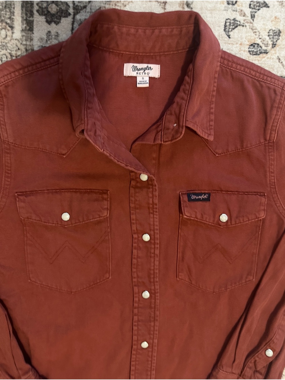 Wrangler Retro Women’s Rust Brown Long-Sleeve Pearl Snap Western Shirt Sz small